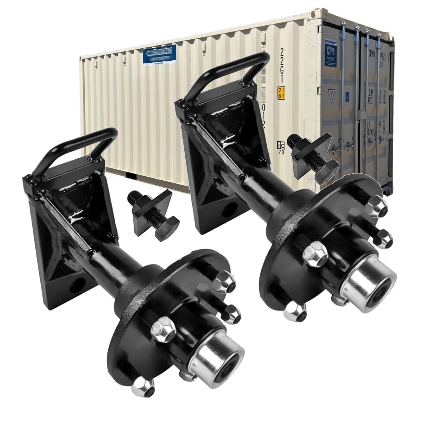 Flynsu (2-Pack) 9000 lbs Shipping Container Wheels 5-Lug 5.5" Hubs, Heavy-Duty Shipping Container Axle Spindle Kit, Moves 20-40ft Containers