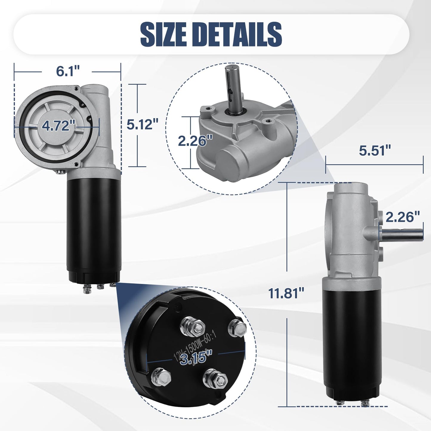 1500W 60:1 2.1HP Electric Tarp Motor for Dump Trucks Over 28' Length, Universal Tipper Truck Roll Canopy Motor for Dump Truck Tarp System with Chrome Housing Cover- 12V DC, 60RPM- 5 Years Warranty