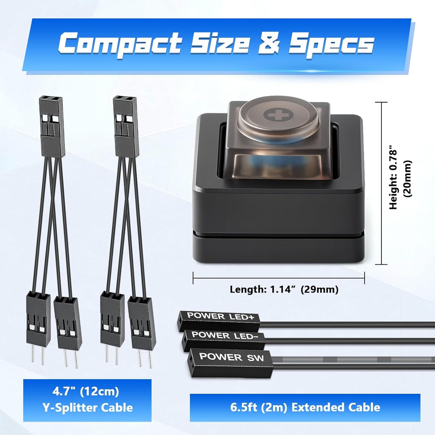 DPVPER 2M Aluminum PC Power Button, External Computer Power Button, PC Power Switch with Cable and Magnet for Desktop