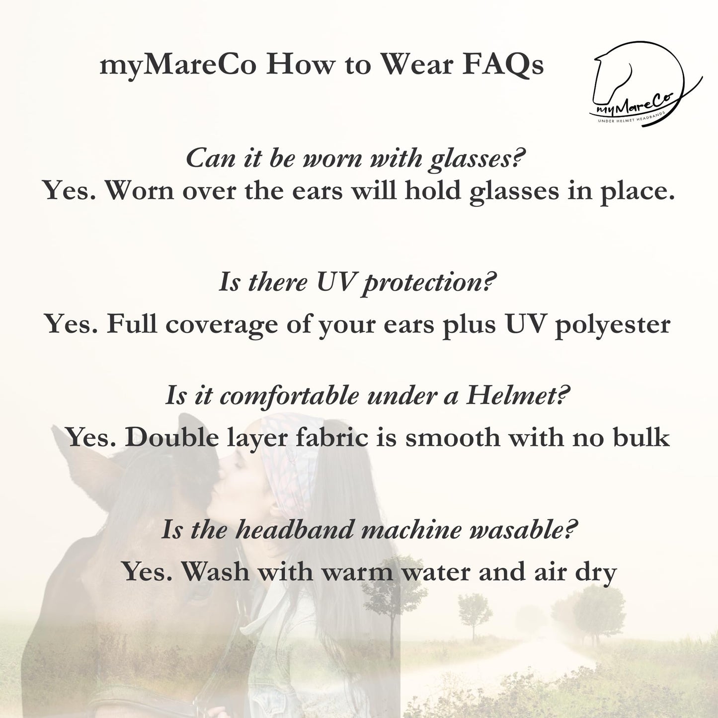 myMareCo Equestrian Headbands for Women, Under Riding Helmet Bands, Sportswear Wide Hair Wrap Suitable for Use with Bike Helmets, Yoga & Hiking