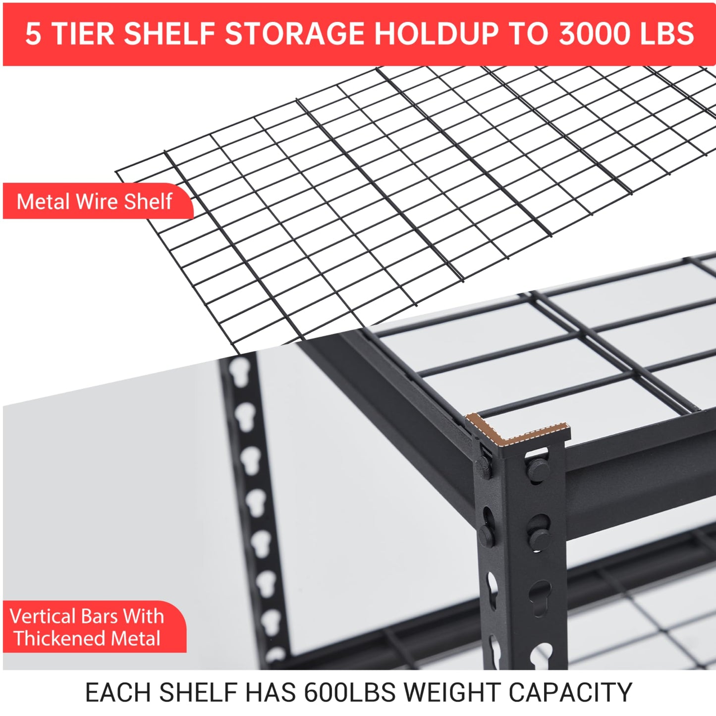 Towallmark Heavy Duty Storage Shelves 60 * 24in, 5 Tier Garage Storage Shelving, Adjustable Metal Storage Shelf Unit, Easy Assemble Garage Storage Shelving