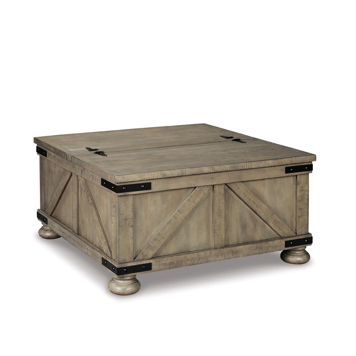 Signature Design by Ashley Aldwin Farmhouse Square Coffee Table with Lift Top for Storage, Grayish Brown