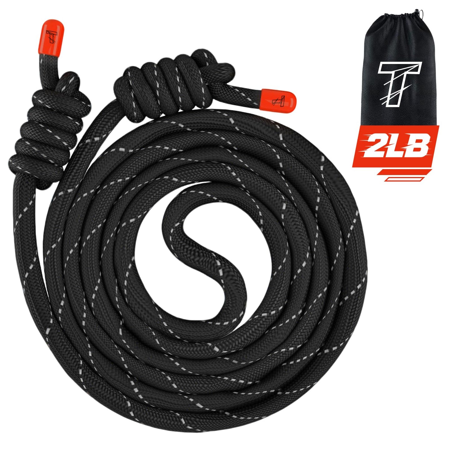 Flow Rope Exercise Jump Rope For Fitness, Working Out, Flow with 9 Ft 2Lbs Adjustable Double Woven Workout Rope For Men, Women, Beginners' Training – Indoor & Outdoor Cardio (Black(Reflective tape))