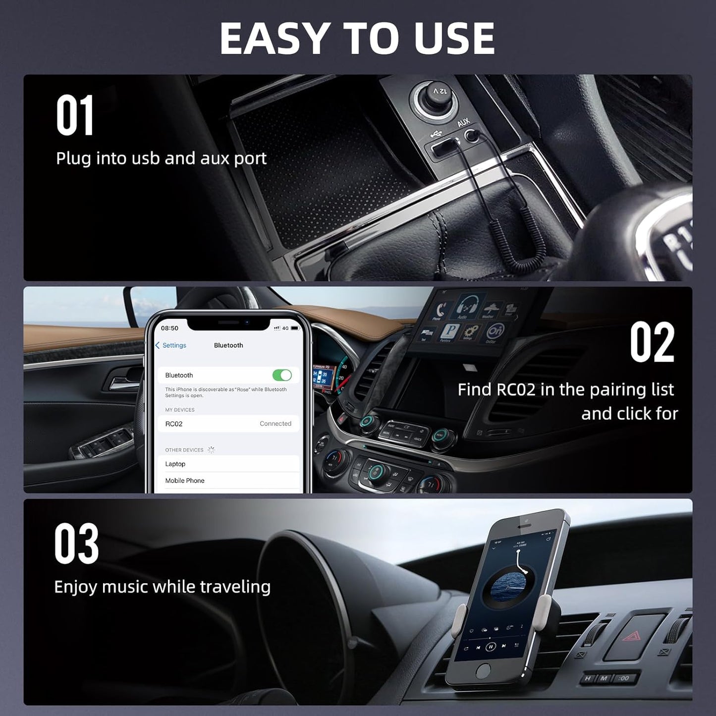 Smof 5.2 3.5mm Aux to Bluetooth Adapter Bluetooth Receiver with Built-in Microphone Aux Input for Music Streaming