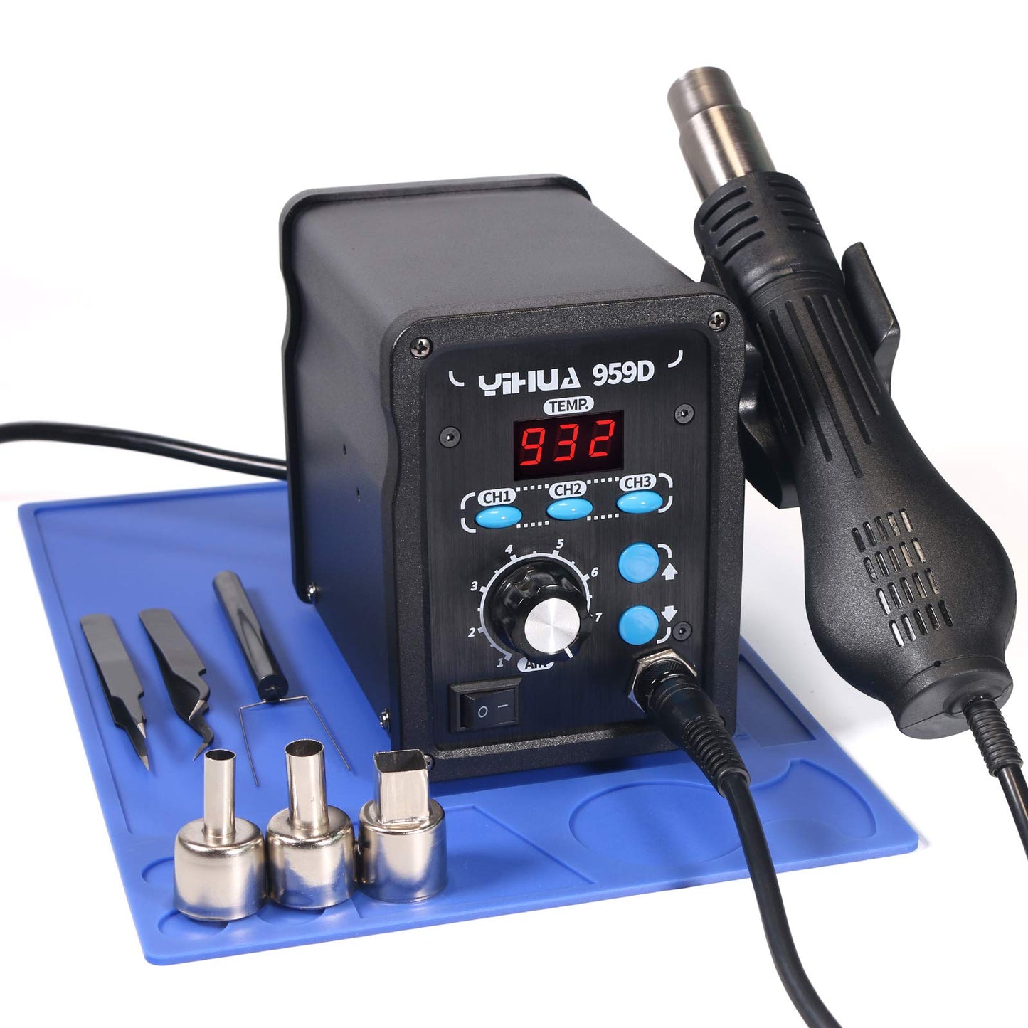 YIHUA 939D+ Professional Soldering Station bundle with YIHUA 959D-Digital Hot Air Rework Station and Accessories (18 Items)