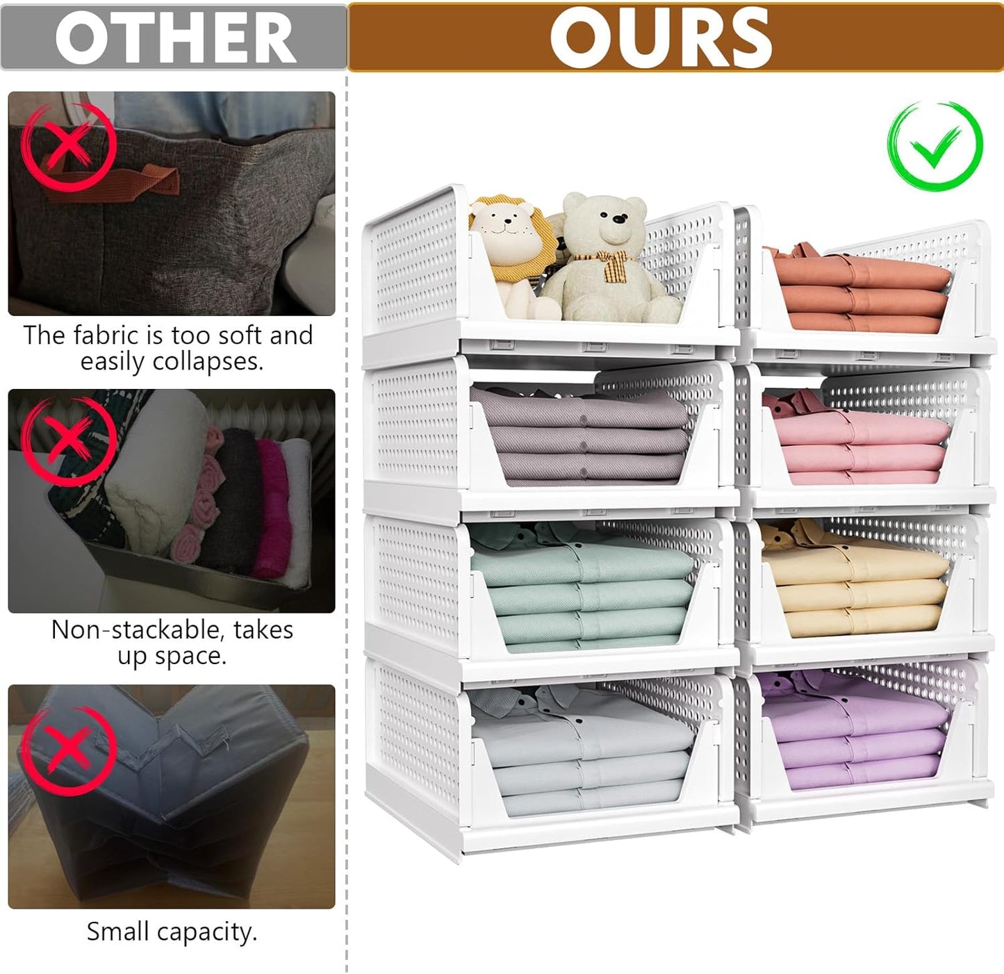 SNSLXH Stackable Closet Organizer Box - Multifunctional & Foldable Storage Basket for Bathroom, Kitchen, Laundry | Green, 5 Pack