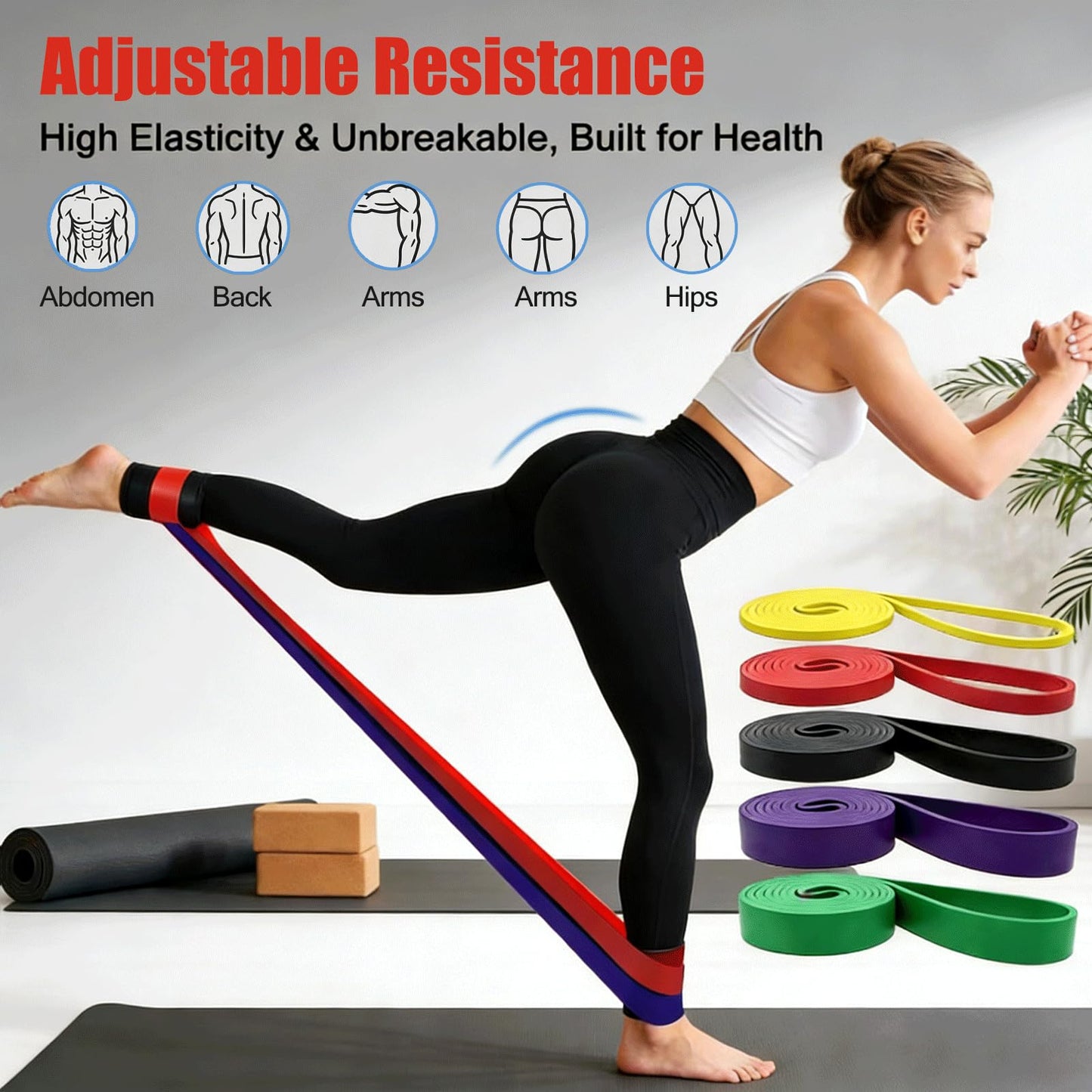 5 Levels Resistance Bands Set, Elastic Silicone Exercise Bands for Pull Up Assistance, Physical Therapy Stretching Training, Home Gym for Women Men