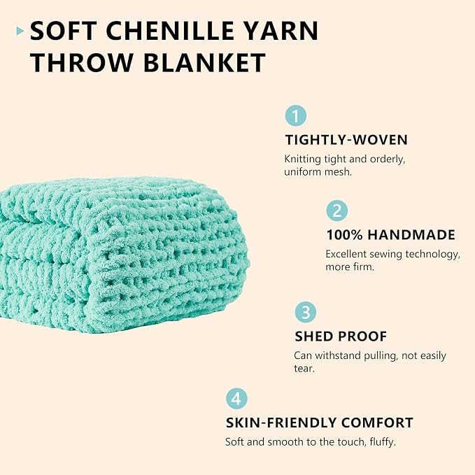 L'AGRATY Chunky Knit Blanket Throw: 60''x80'' Chenille Chunky Knitted Throw Blankets for Bed Couch - Handmade Thick Big Cable Knit Blanket - Large Crochet Rope Blankets for Home Decor(Lake Blue)