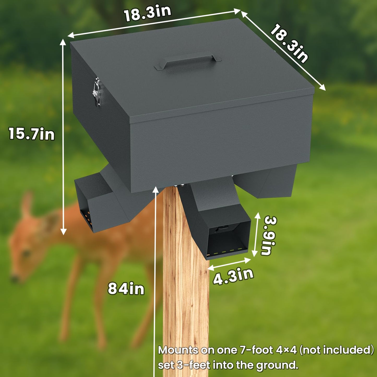 POOAMY Gravity Deer Feeder, Heavy Duty Deer Feeder Box, 80lb Large Capacity Automatic Feeder, Hunting Game Feeders, Protein 4 Feed Head