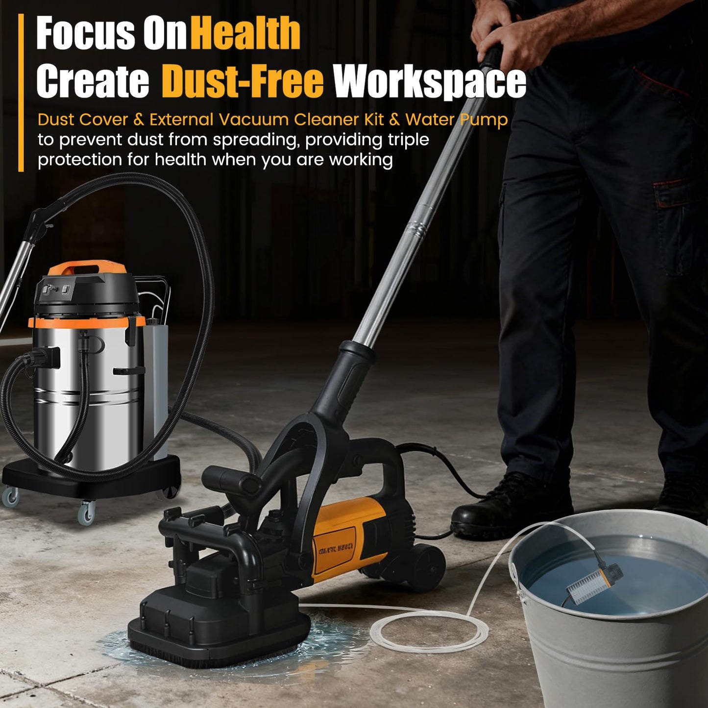 4-Head Concrete Floor Grinder Set, 3800W Concrete Grinder with 6-Speed Control, 6000 RPM Ergonomic Handle & Dust Collection Cover - Ideal for Surface Preparation, Cement, Marble Floors & Surfaces