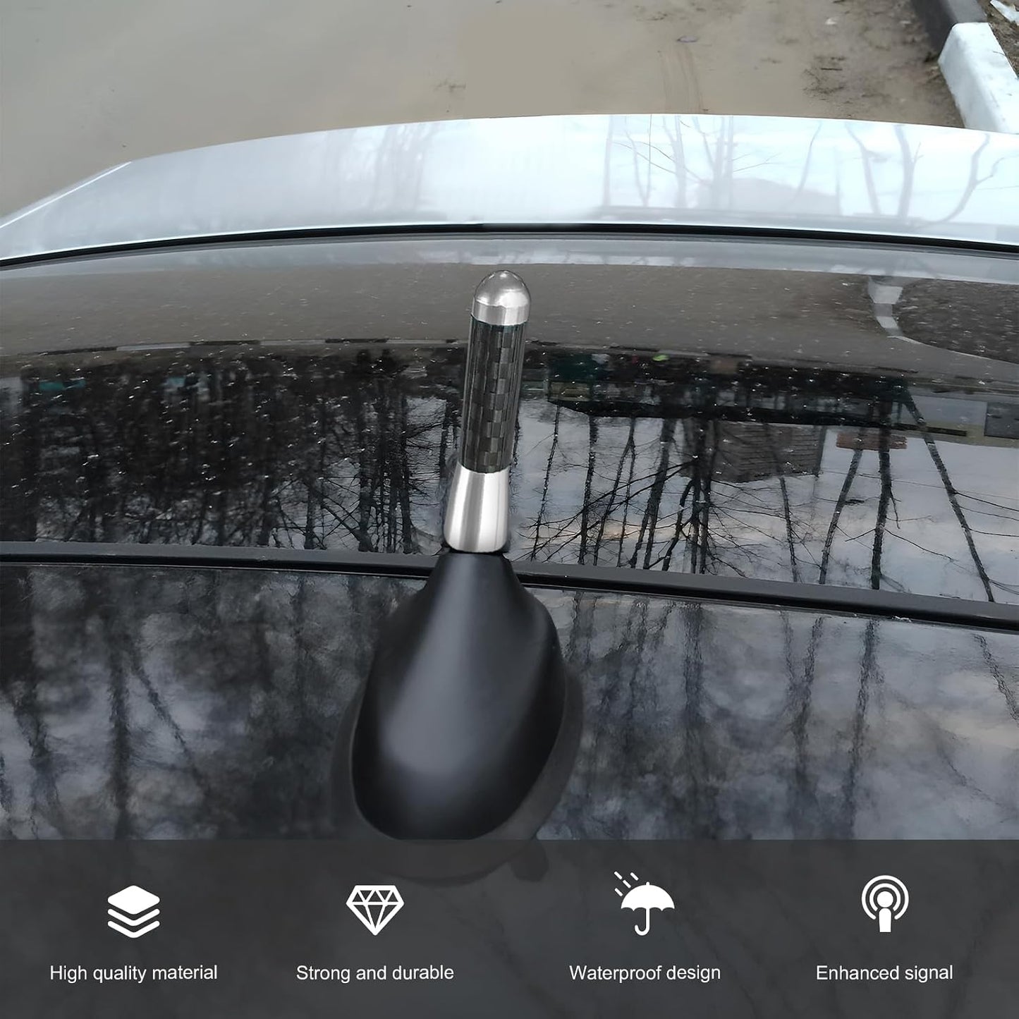 Fkewp 1.37 Inch Car Short Antenna, Aluminum Alloy AM/FM Reception Antenna with Screws & Gaskets, Carbon Fiber Roof