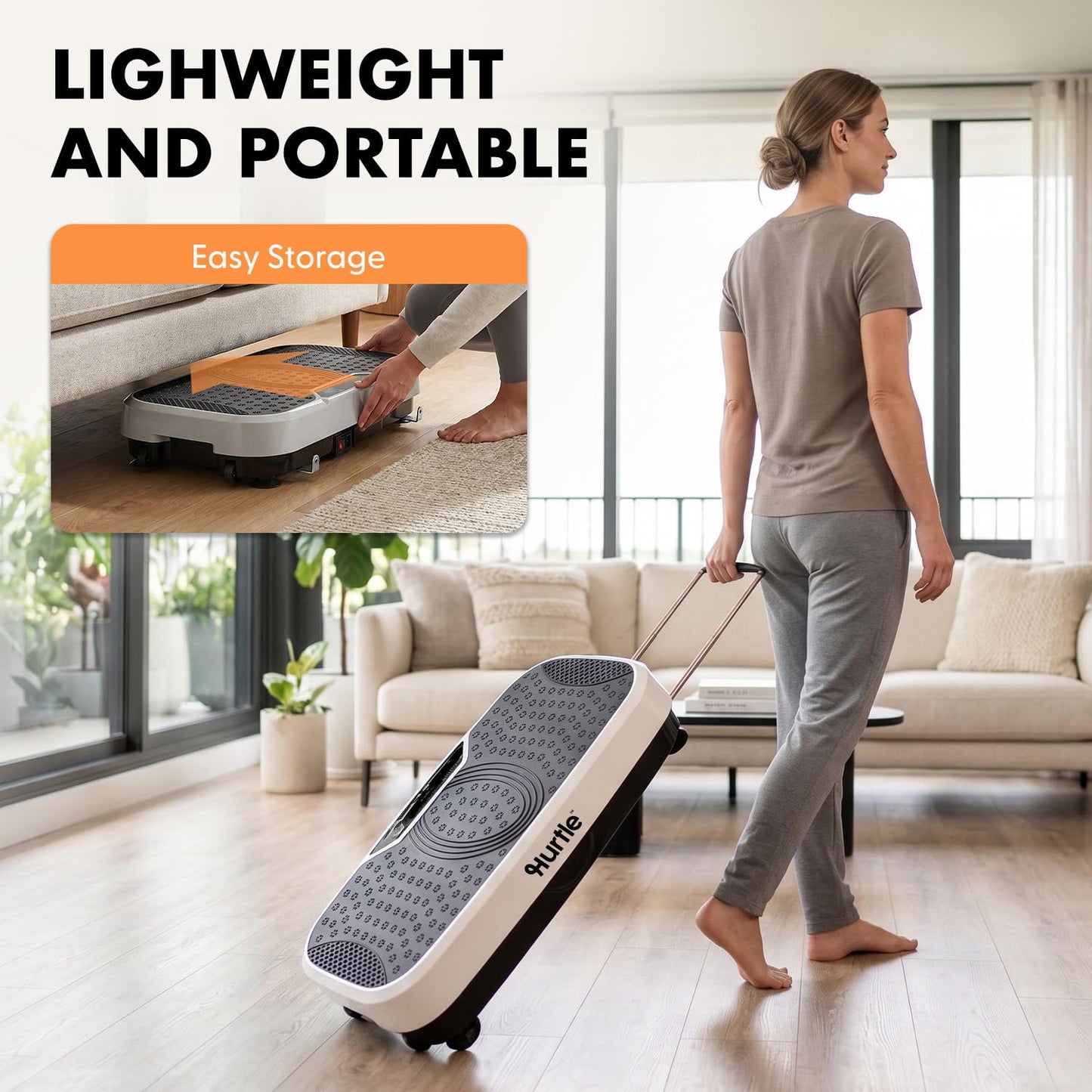 Hurtle Vibration Plate Exercise Machine, Portable Vibration Plate with Handles and 1-99 Speed Levels, 10 Preset Programs, Quiet Low-Impact Home Fitness Platform with Remote Control, White