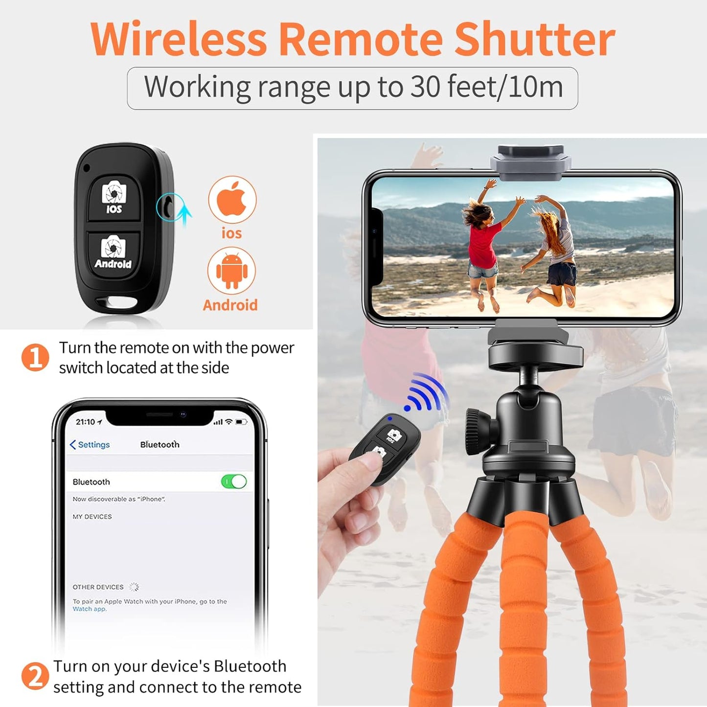 Aureday Phone Tripod, Flexible Tripod for iPhone and Android, Portable with Wireless Remote and Clip for Video