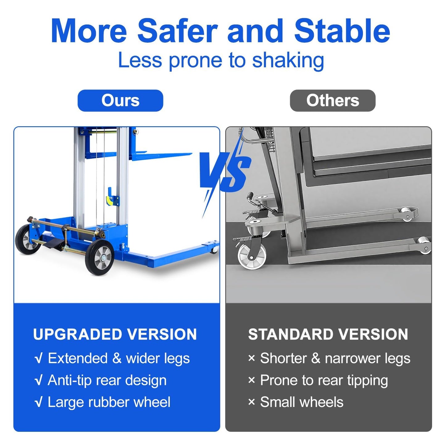 ELOMBR 122" Material Lift Winch Stacker, 400 lbs Capacity Manual Material Lifts, Adjustable Straddle Material Lifter, Hand Winch Lift Trucks for Warehouse, Factory, Lightweight, 42.90" L x 43.30" W