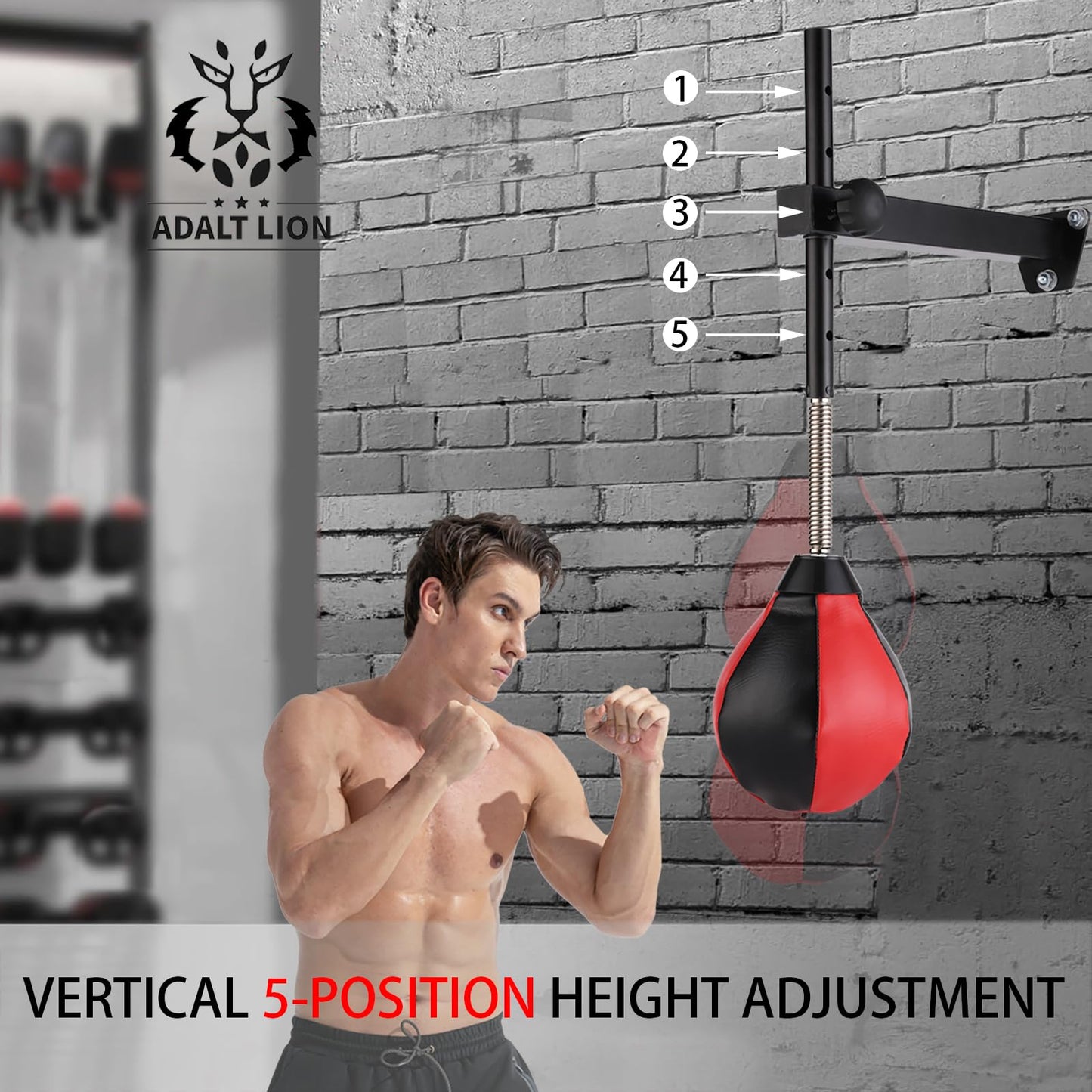 Speed Bags for Boxing, Punching Bag with Reinforced Spring Wall-Mounted Strong Durable Punching Bag with Stand, Height Adjustable, for Kids & Adults (Black/Red)