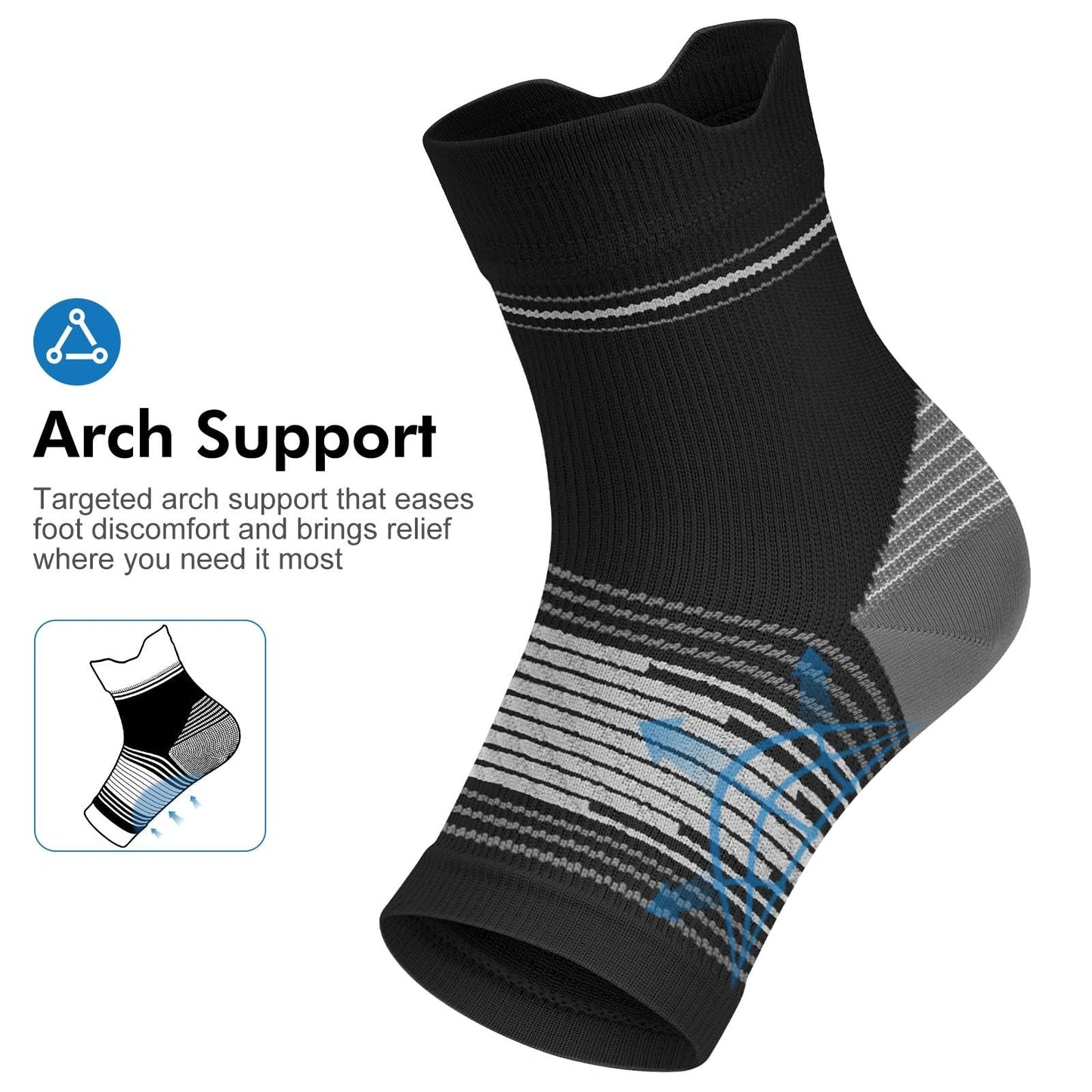 6 Pairs Plantar Fasciitis Socks for Men & Women, Ankle Brace Compression Socks with Arch Support for Achilles Tendonitis, Heel Pain, Swelling & Arthritis Relief, Black, Large