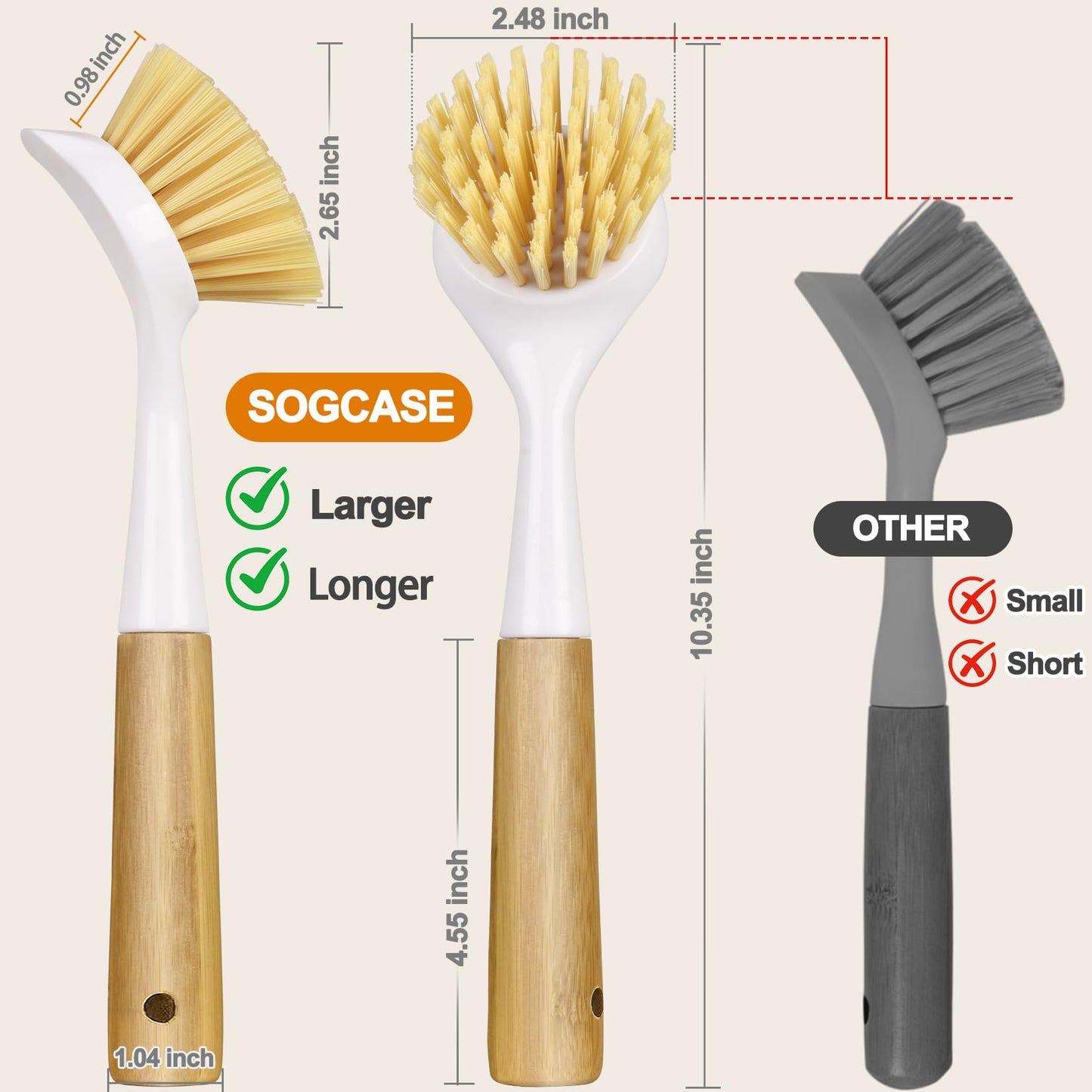SOGCASE Dish Brush with Handle,Kitchen Scrub Brushes for Cleaning, Dish Scrubber with Stiff Bristles for Sink, Pots, Pans, 1 Pack