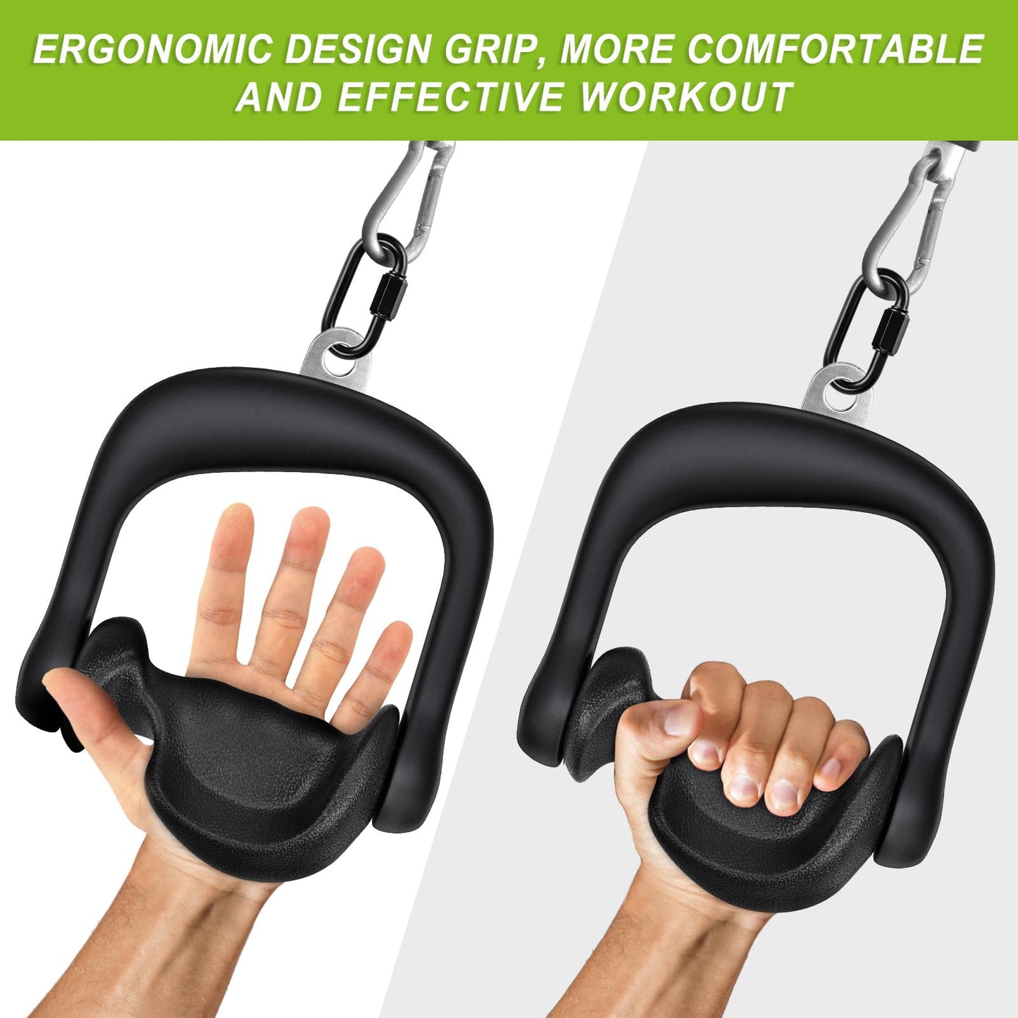 Kipika 2Pcs Ergonomic Grips D Handle Cable Attachment for Home Gym - Fits Your Hand Perfectly - Compatible with Cable Machines - 360 Rotation - 2Pcs Quick Connect Buckles - 1000 lbs Weight Capacity