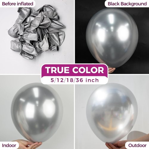 Bezente Silver Metallic Chrome Balloons - 12 Inch Round Helium Balloons, 100 Pack for Celebrations