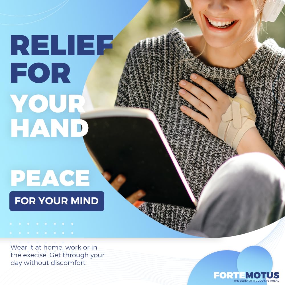 FORTEMOTUS CMC Thumb Brace - CMC Joint Support Stabilizer: for Thumb Joint Pain, Tendonitis, Osteoarthritis, Instability, Lightweight & Adjustable Thumb Support Brace for Men Women Beige, Left Hand