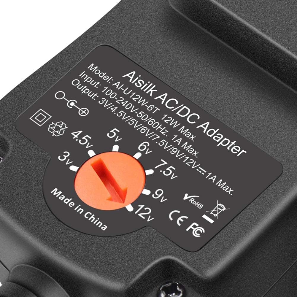 Aisilk 12W 3V 4.5V 5V 6V 7.5V 9V 12V 1000mA 1A 8 Multi-Voltage AC DC Power Adapter Universal Switching Power Supply
