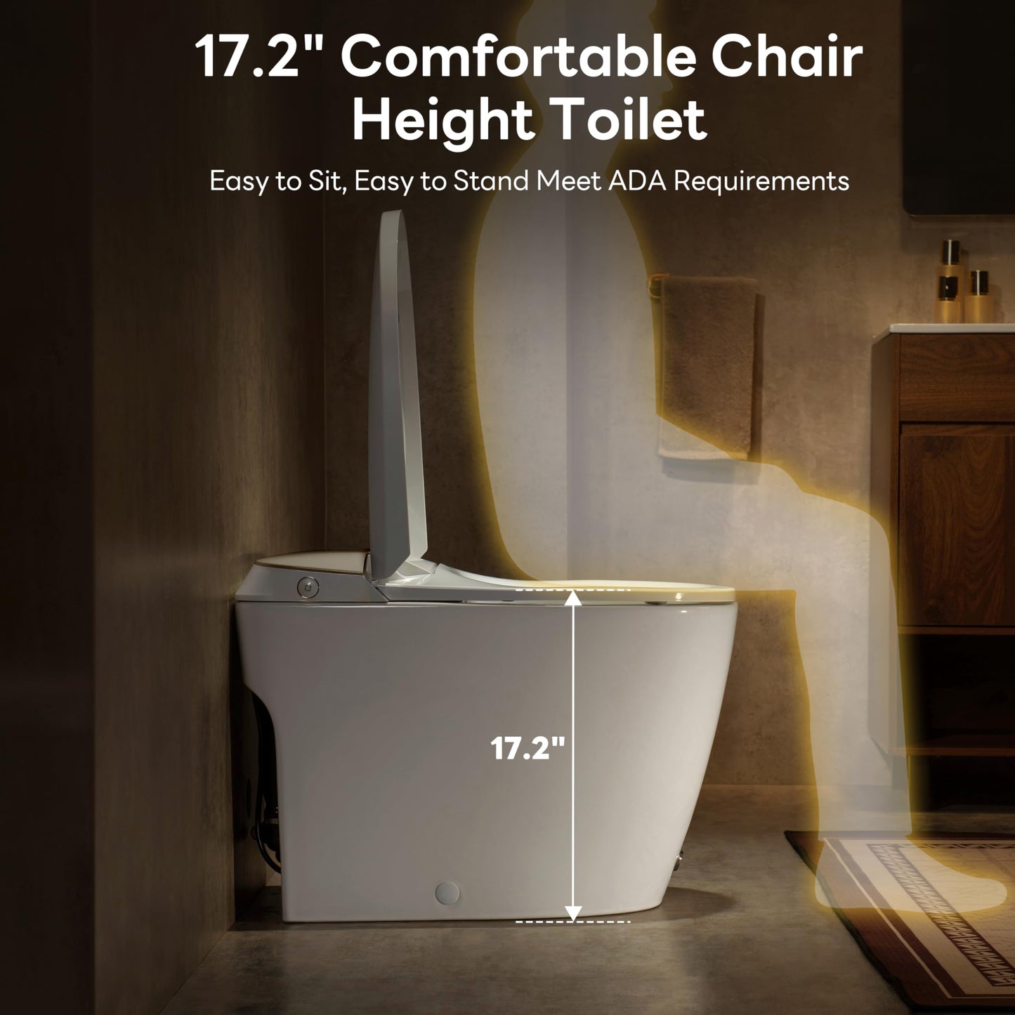 Casta Diva Elongated One Piece Toilet for Bathroom Modern Toilet 1.0GPF Button & Foot Kick Flush, Air Pressure Assisted Flush, 17.2" ADA Comfort Height Seat, Brushed Gold