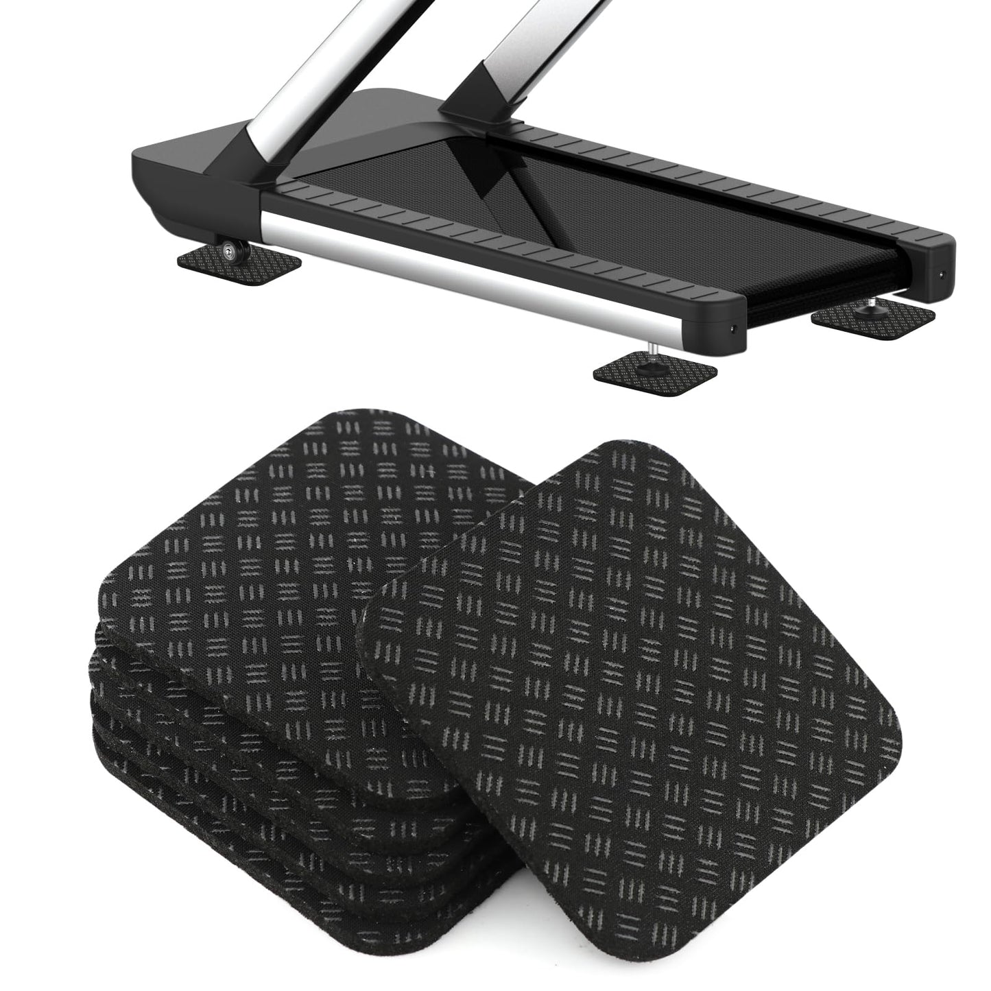 6PCS Treadmill Mat Pads with Storage Bag,4" x 4" Double-Sided Non-Slip Exercise Equipment Mat,High Density Silicone Anti-Vibration Pads for Treadmill, Walking Pad, Exercise Bike