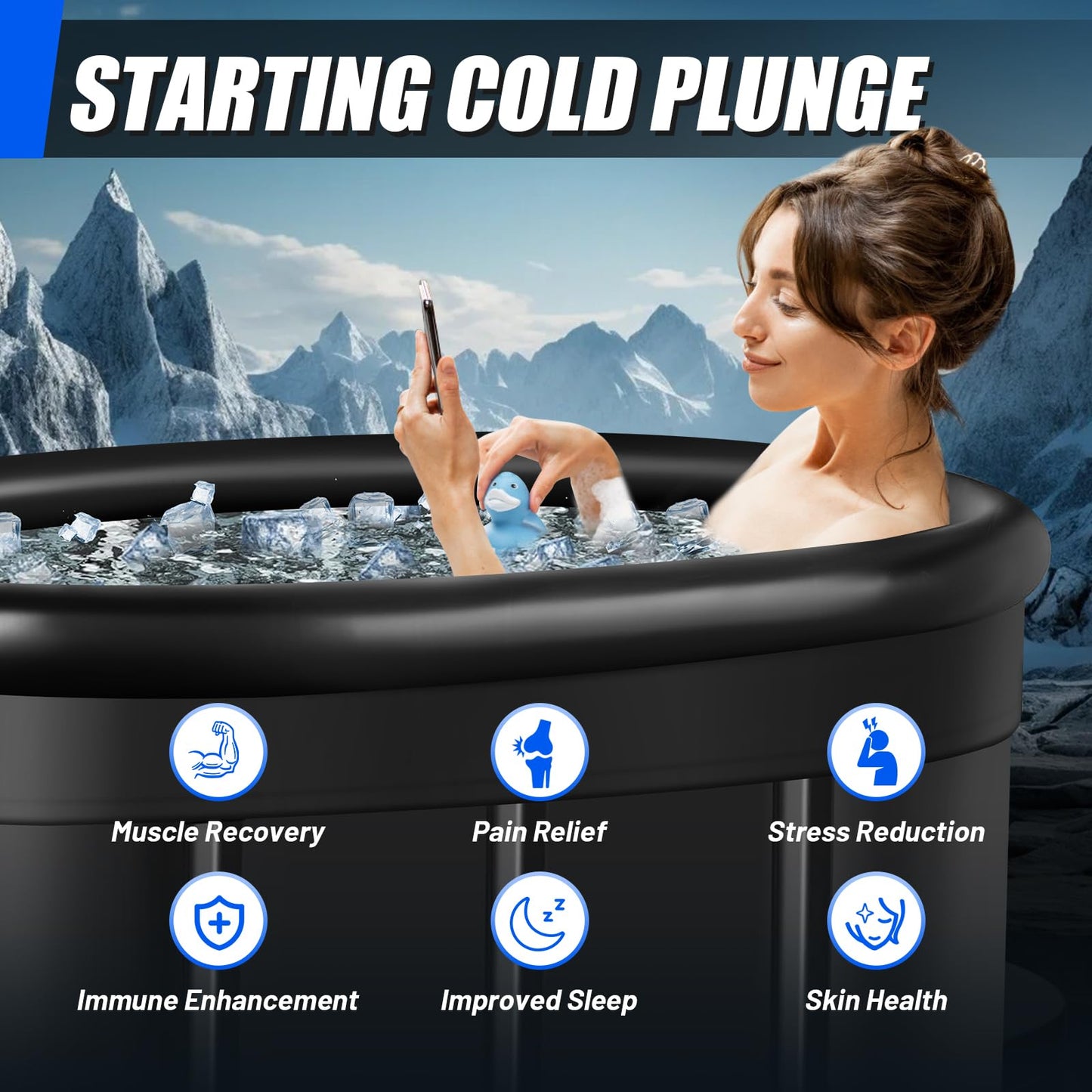 Upgrade XXL 150 Gal Cold Plunge Ice Bath Tub, Large Size for Athletes Up to 6'5'' Tall, Portable for Cold Water Therapy Recovery, Insulated Multi Layered Ice Bath Barrel for Indoor Outdoor Gym