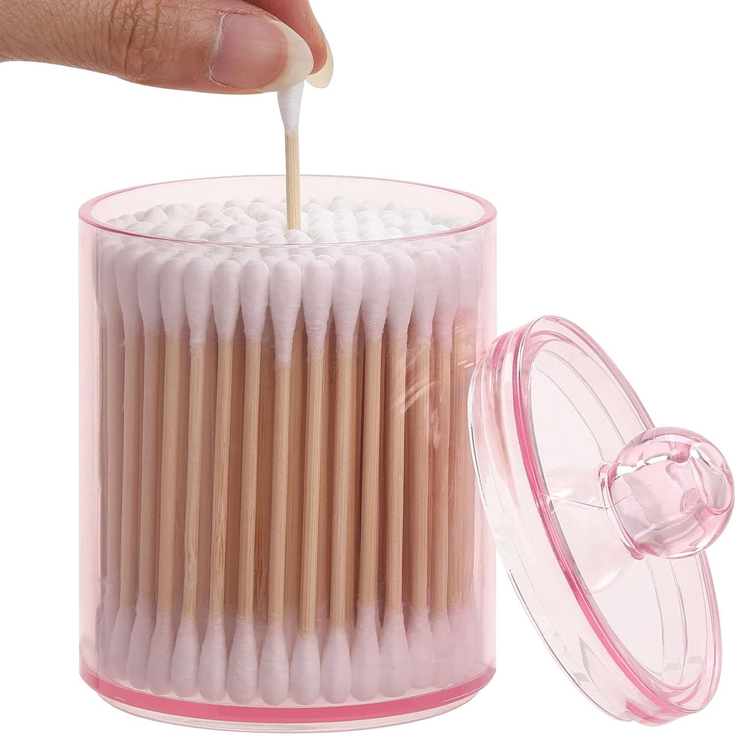 Tbestmax Qtip Holder - 2 Pack Bathroom Canisters for Cotton Ball & Swab Storage | Pink 10-Ounce