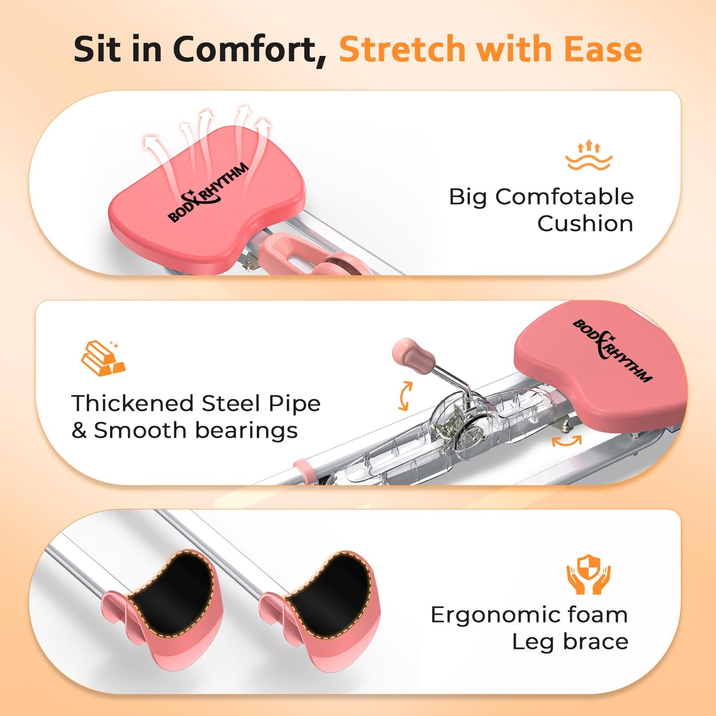BODY RHYTHM Leg Stretcher - Split Machine for Leg Stretching - Flexibility Stretching Equipment - Ballet, Yoga, Dance, Martial Arts, MMA - Home Yoga Gym Fitness (Pink)