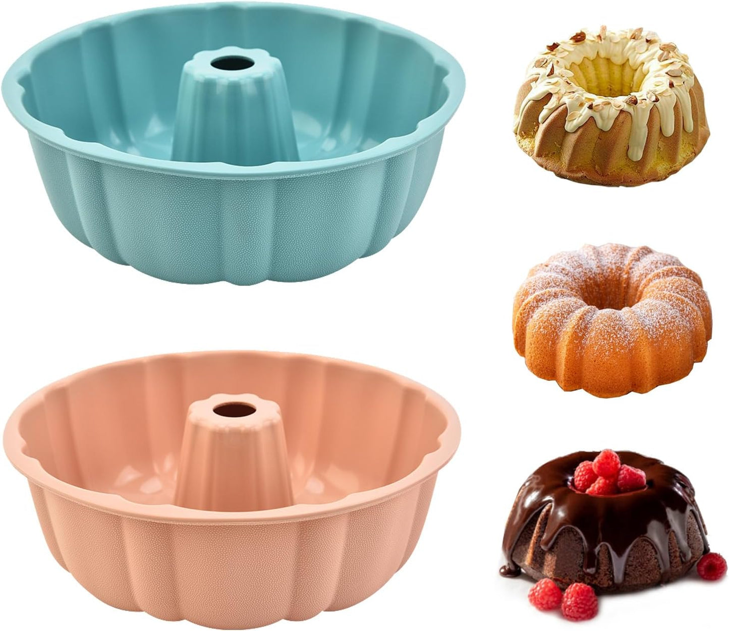 PADELE Silicone Cake Pan Set - Nonstick 10 Inch Molds for Cakes, Brownies & Jello | Pink & Blue
