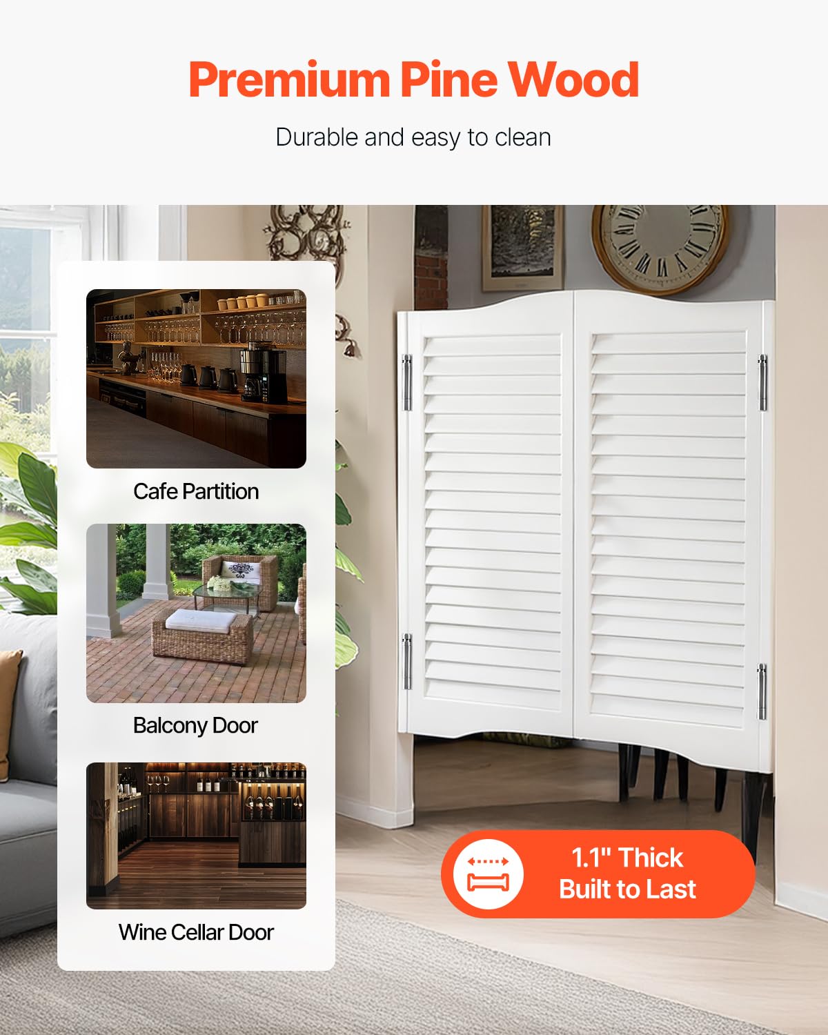 VEVOR Double Saloon Swinging Doors, 36" W x 36" H Arched Top Interior Swinging Cafe Doors, Premium Pine Wood, with Hinges & Hardware Kit, Easy to Install, for Hallway Kitchen Bar Pub Entrance, White