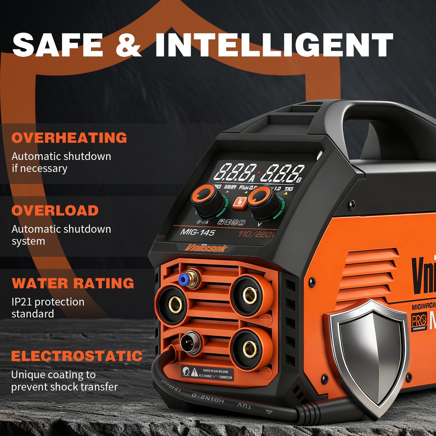 145A MIG Welder,110V/220V multiprocess welder, Gas Gasless MIG Welding Machine, 5 in 1 MIG/MMA/Lift TIG/Flux cored 0.8/Flux cored 1.0, LED Digital Display Synergic Control Aluminum Welding Machine