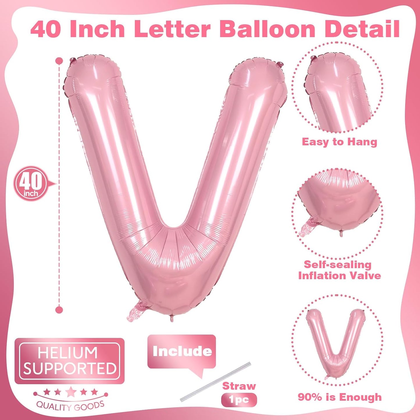 Skiennix 40-Inch Pastel Pink Letter V Balloon - Giant Custom Mylar Foil for Birthday Parties