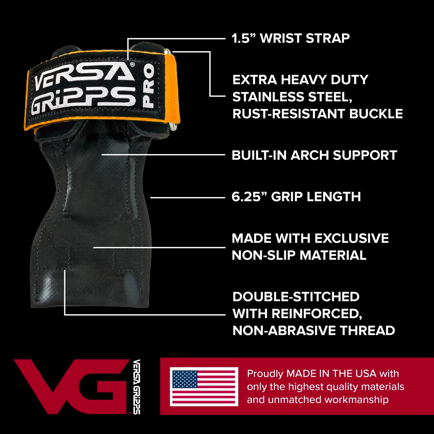 Versa Gripps Pro, Made in USA, Wrist Straps for Weightlifting Alternative, Best Training Accessory, R/L, Black