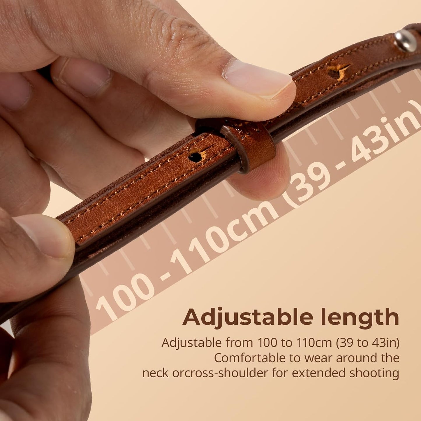 100 110cm (39 43in), 10kg (22lb) SMALLRIG Universal Leather Camera Neck Shoulder Strap for DSLR, Adjustable to to Max