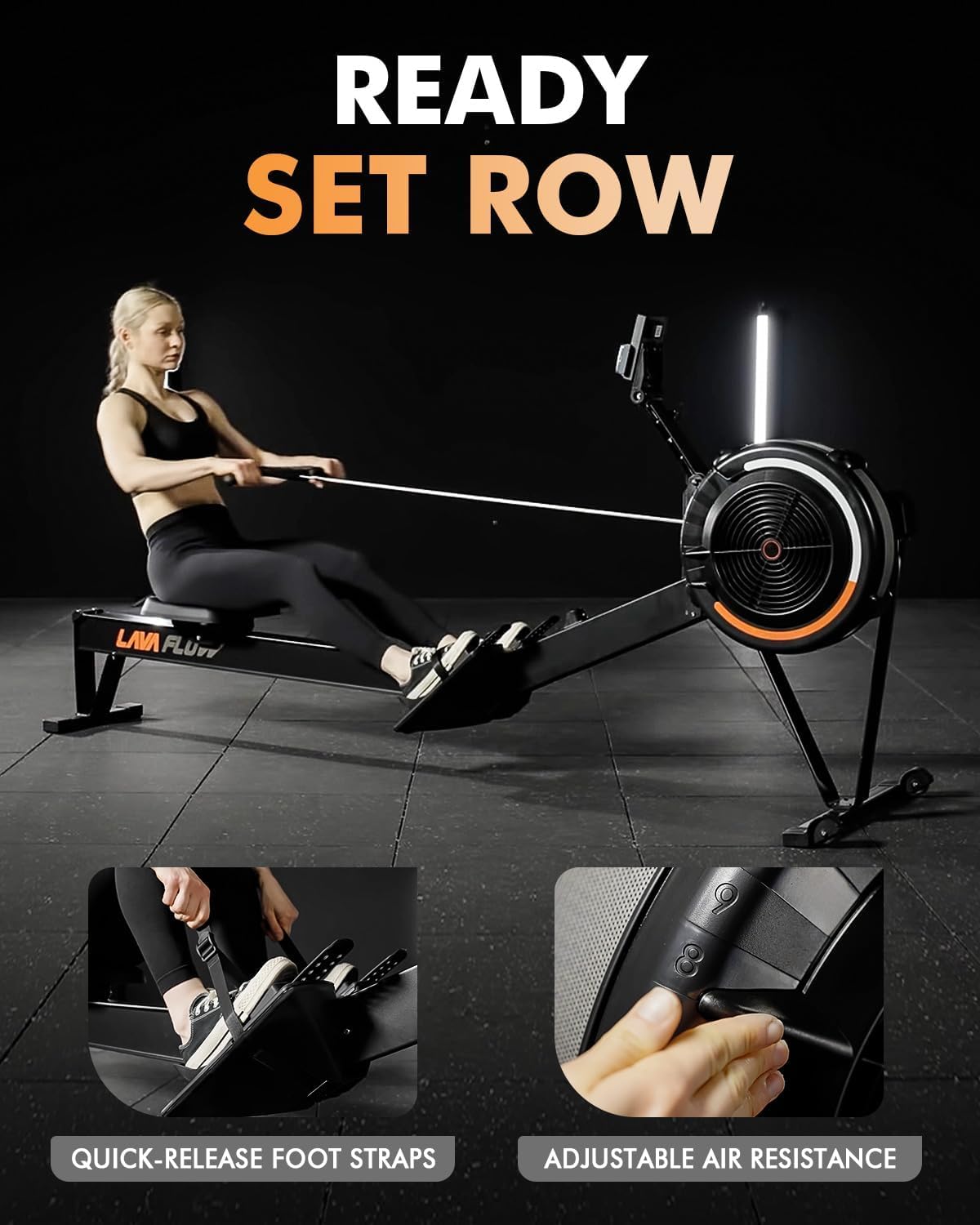 GMWD Air Rowing Machines for Home, 10-Level Adjustable Resistance Professional Rower Machine with Performance Monitor, Ergonomic Comfort Seat, Device Holder & Easy Storage, Lava Flow Series