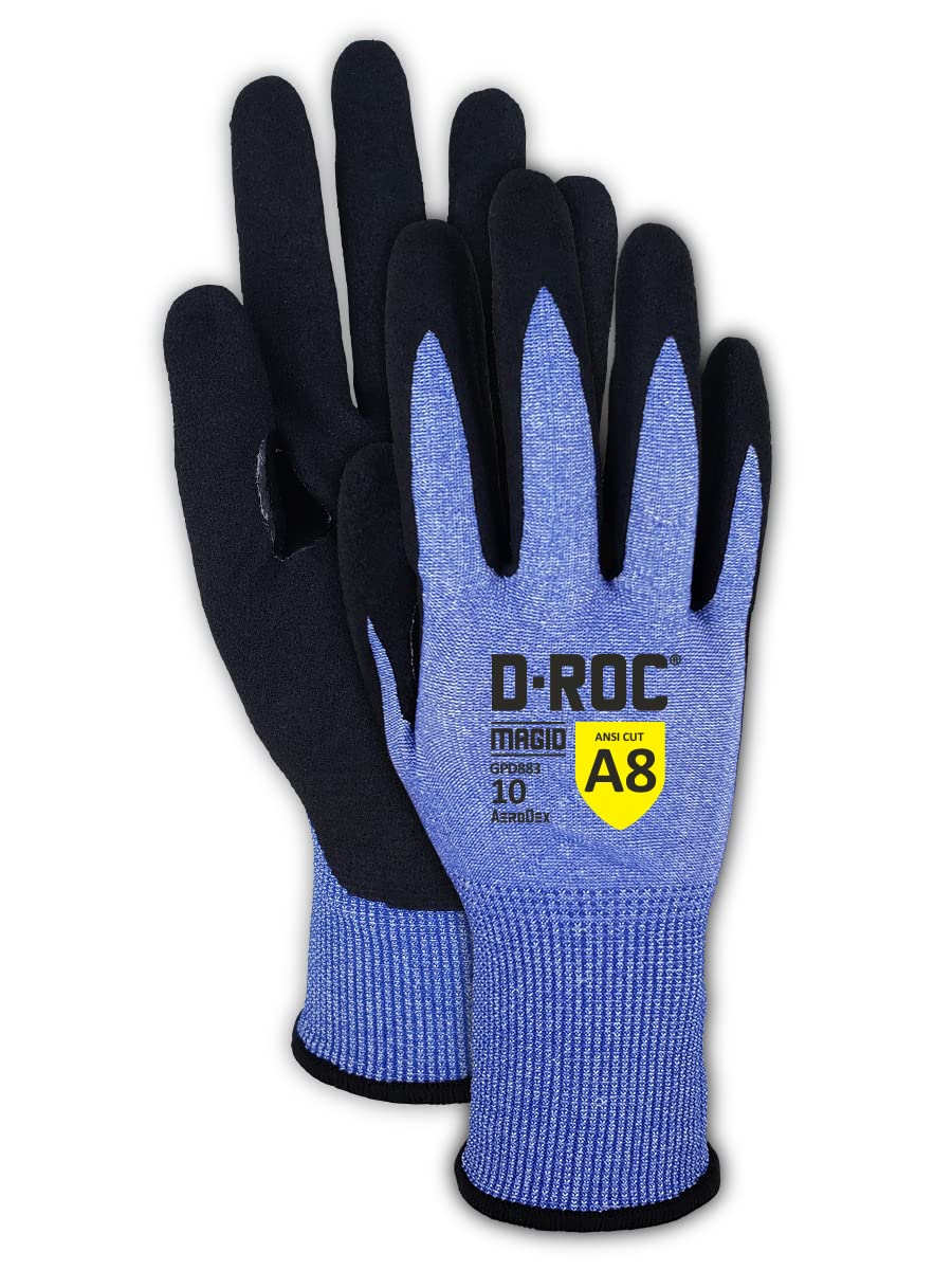 MAGID D-ROC AeroDex ANSI A8 VersaTek Grip Coated Palm Work Gloves, 12 Pairs, Size 8/Medium (GPD883)