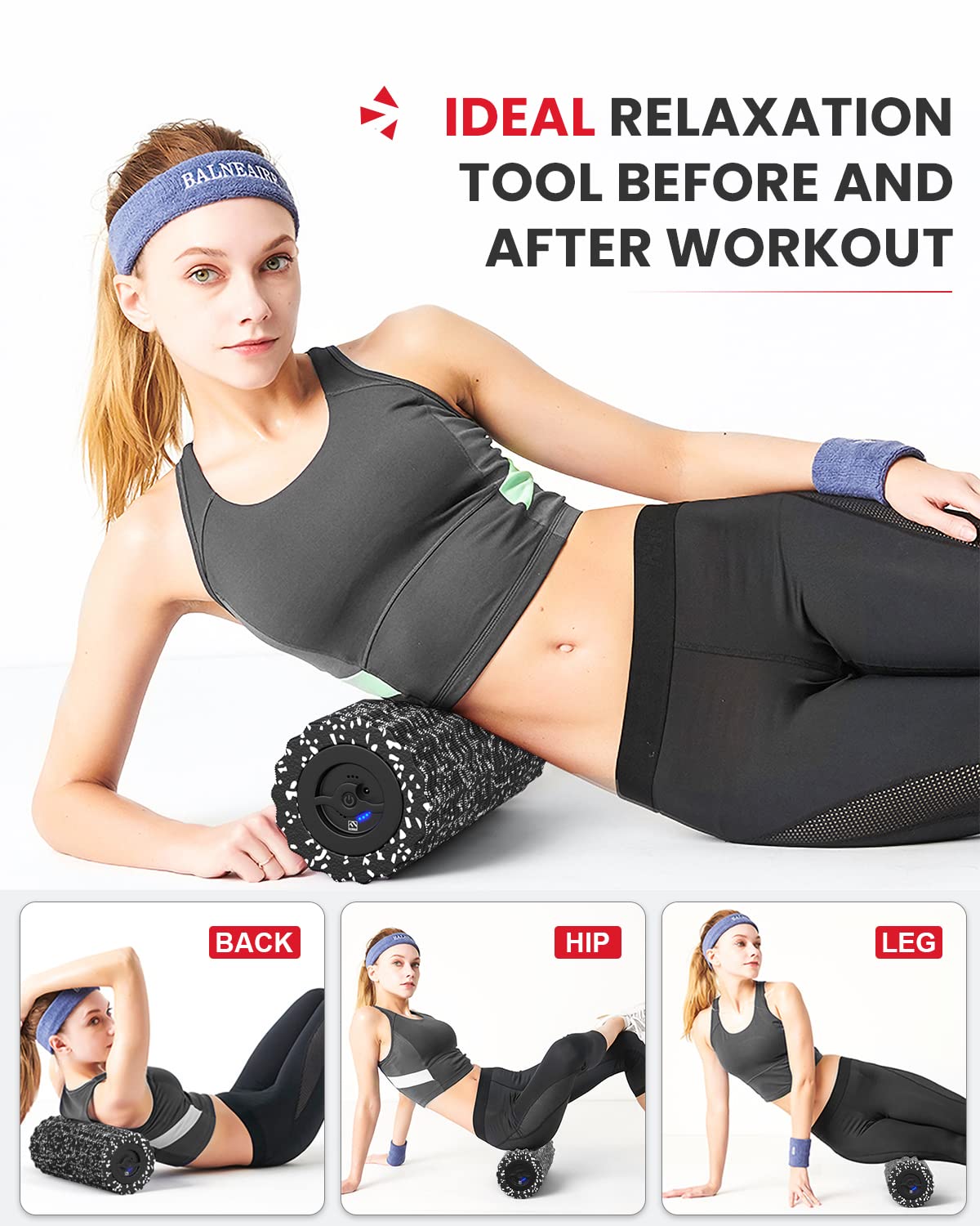 FITINDEX Vibrating Foam Roller for Muscle Deep Tissue, Back Pain Relief, Leg Foot Neck Massager, Exercise, Pilates, Muscle Recovery, Physical Therapy, 4-Speed, Rechargeable, Black