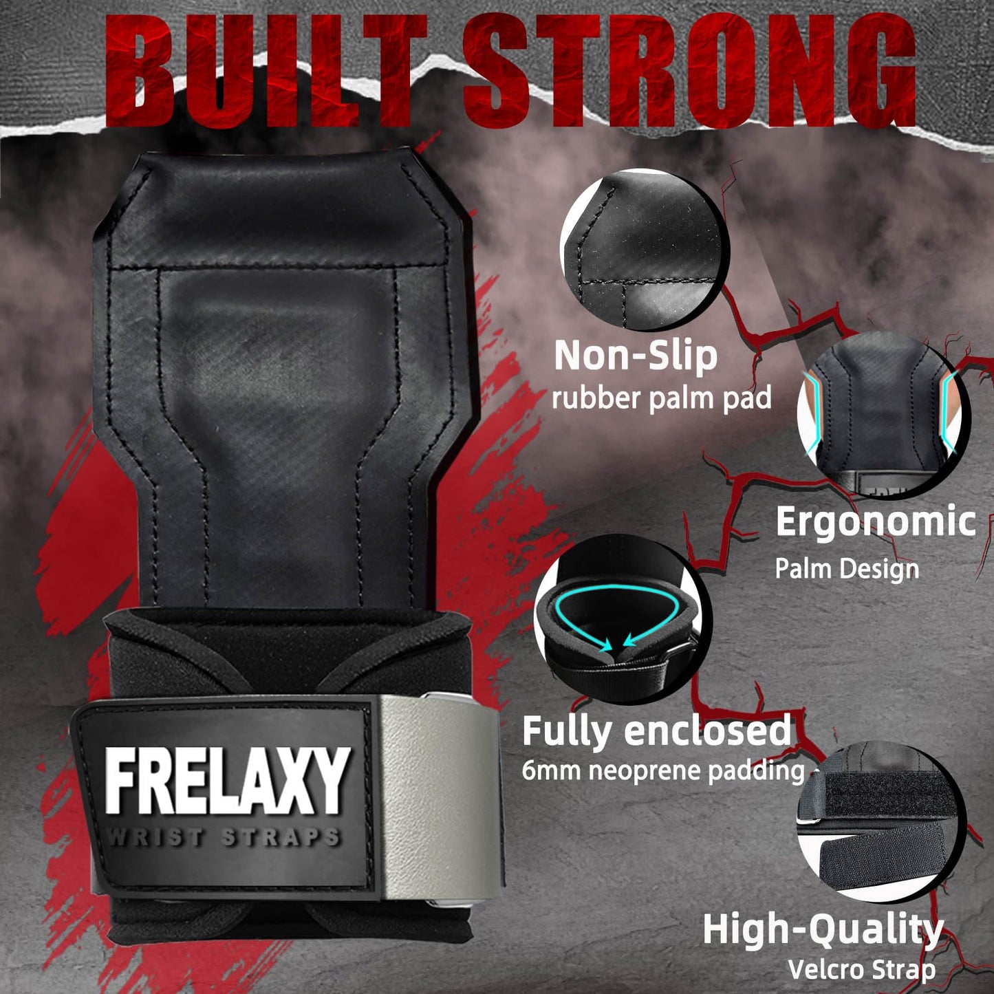 Frelaxy Lifting Wrist Straps, Rubber Weight Lifting Grips with Non-Slip Palm & Wrist Wraps Support for Deadlifts, Pull Ups, Rows, Heavy Powerlifting, Lat Pulldowns (Grey)