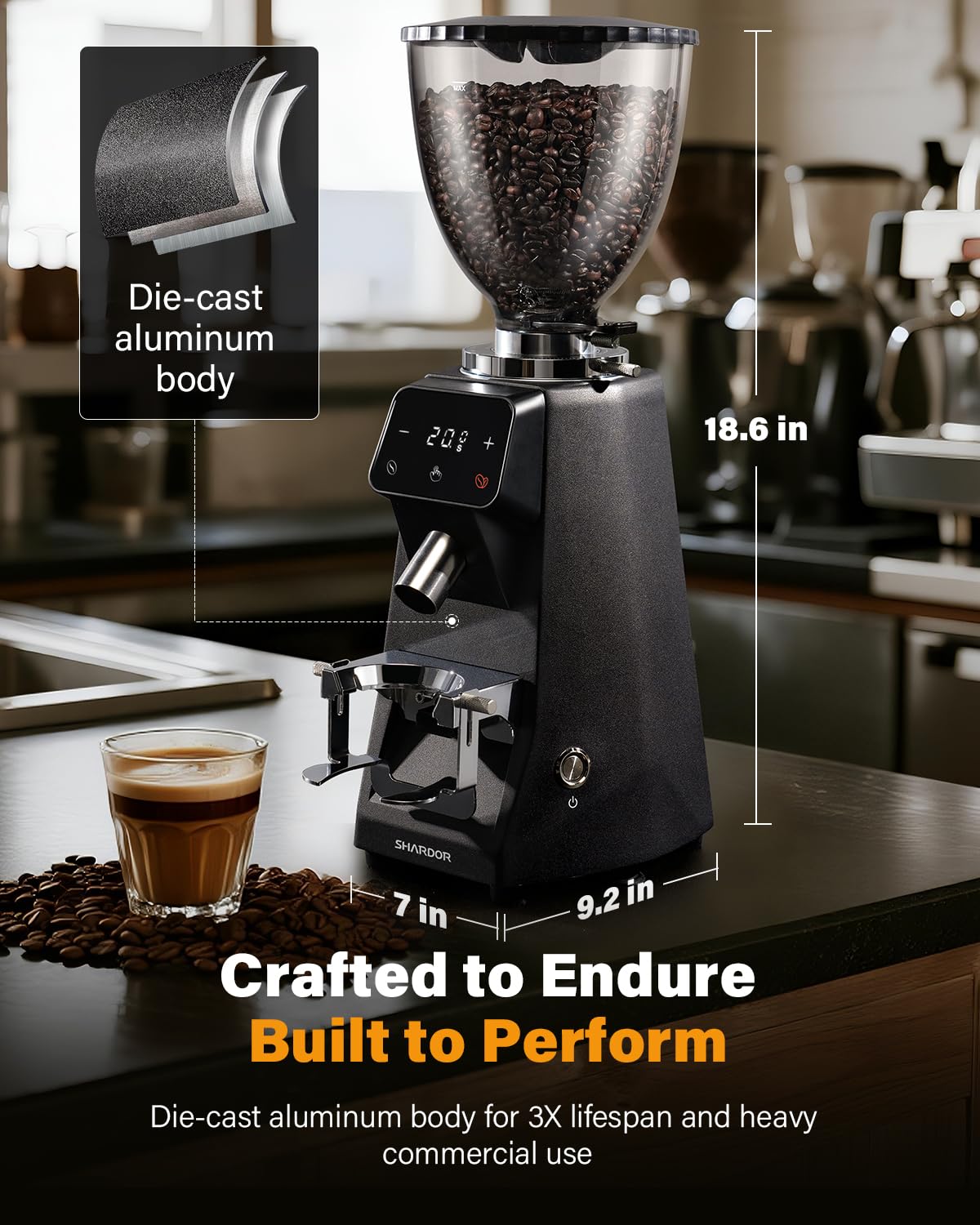 SHARDOR 64mm Burr Coffee Grinder with Espresso Machine 20 Bar