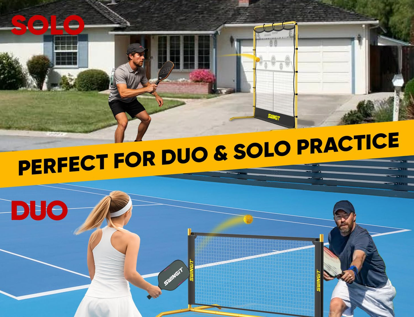 Pickleball Rebounder Practice Net with 6FT Small Mini Pickleball Net Set - Portable Solo Training System for Forehands, Dinks & Volleys, Indoor Outdoor Backyard Driveway Use with Carry Bag