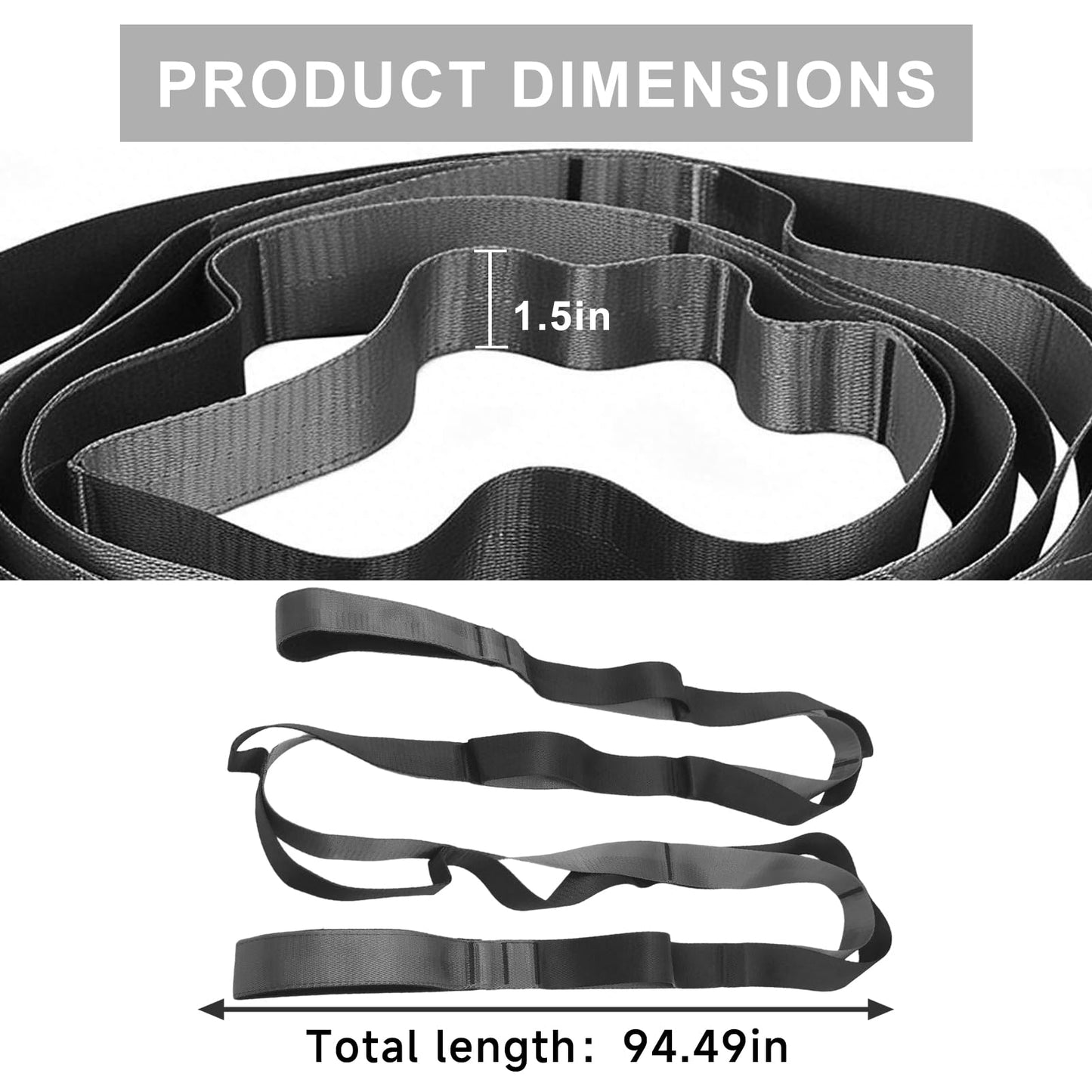 Non-Elastic Physical Therapy Stretching Strap with 12 Loops – Heavy-Duty Stretch Strap for Flexibility & Injury Recovery | Premium Yoga Strap with Comfortable Padded Handles