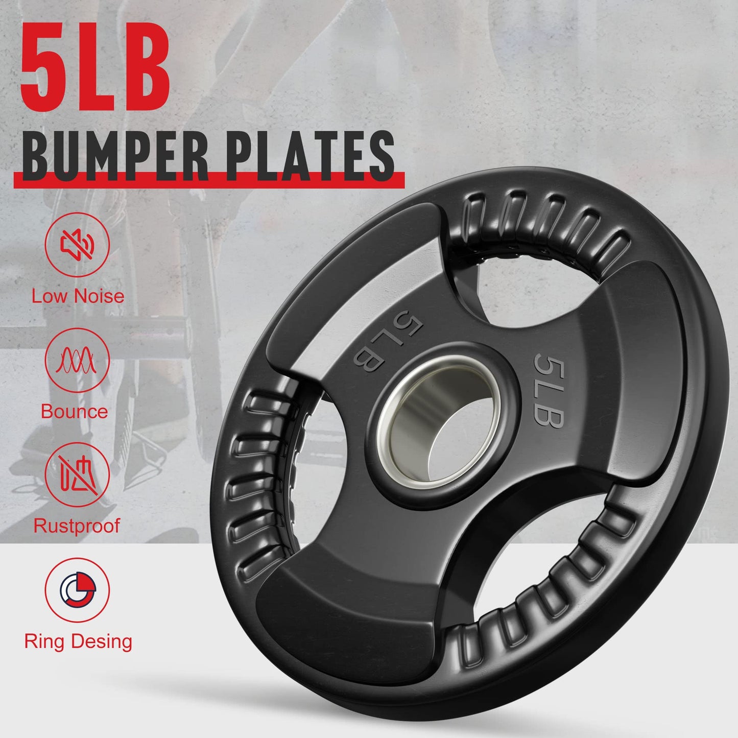 Holleyweb Weight Plates Olympic Rubber Grip Plates 2-Inch Cast Iron Grip Plates Bumper Plates for Strength Training, Weightlifting, Crossfit Weights for Home Gym (A-YD07001)