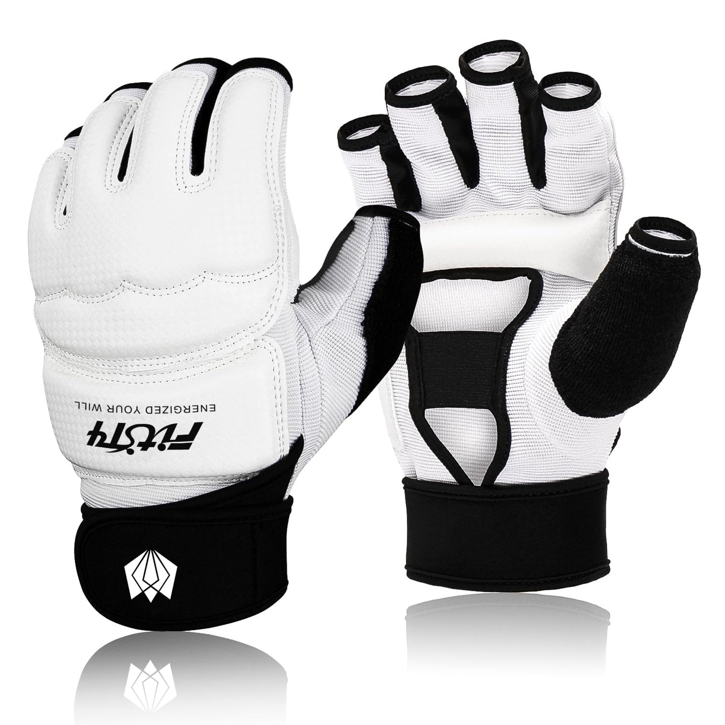 FitsT4 Sports Half Mitts MMA UFC Training Boxing Punch Bag Kickboxing Sparring Grappling Martial Arts Muay Thai Taekwondo Wrist Wraps Support Gloves for Women Men Kids White L