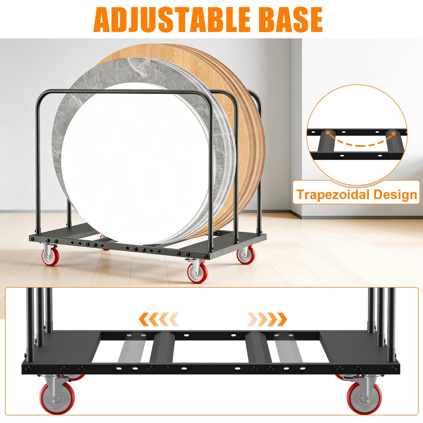 Heavy Duty Table Dolly w/ 5" PU Swivel Wheels | Drywall Dolly Cart w/ 1800 LBS & 10 Table Capacity | Folding Table Cart for Party Events, Hotel, Factory, Warehouse