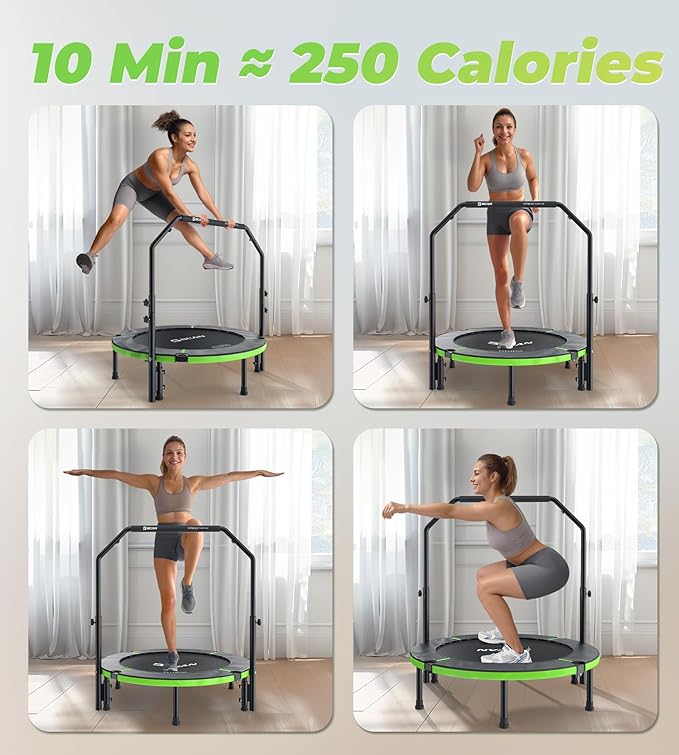 BCAN 40"/48" Foldable Mini Trampoline, Rebounder Trampoline for Adults, U/T Adjustable Foam Handle, Exercise Rebounder for Adults Indoor/Garden Workout, Max Load 330lbs/440lbs
