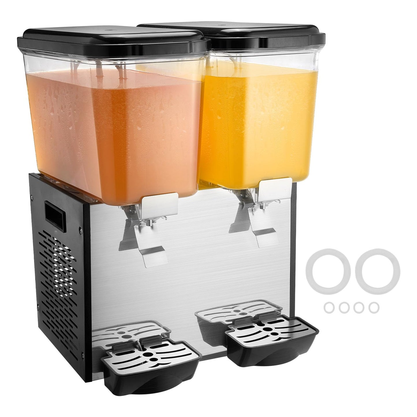 VEVOR Commercial Beverage Dispenser, 2 Tanks 18 L / 19 QT Per Tank Juice Dispenser, 370W Stainless Steel Ice Tea Drink Machine with 45°F-54°F Cooling Temperature, for Cold Drink Restaurant Bar Party