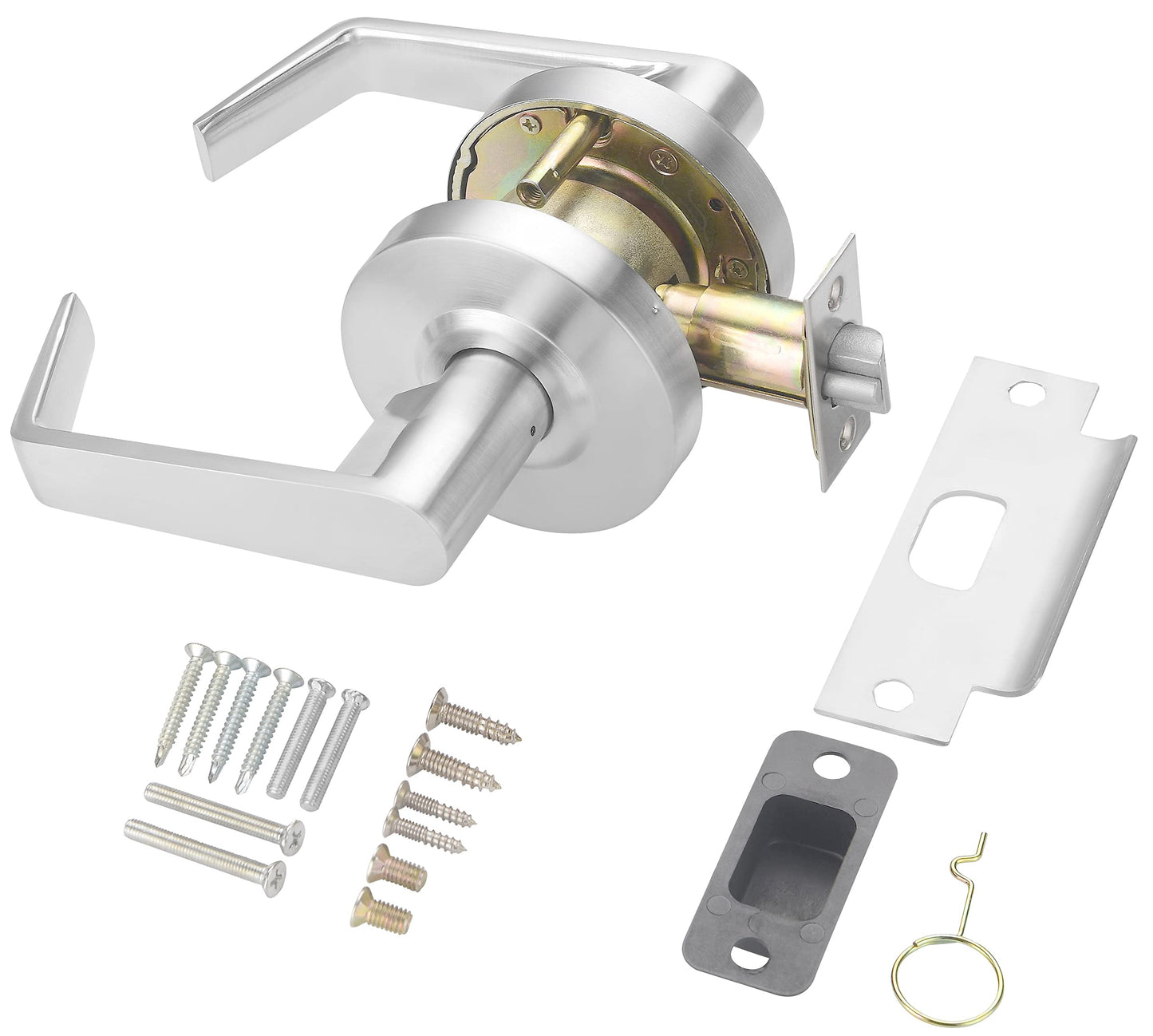 LO-LOCK HARDWARE Commercial Lever Door Lock - Heavy-Duty Locking Door Handle, ADA Door Handles, Cylindrical Lever Lock, Non-Handed Grade 2 Industrial Door Handle, 26D Satin Chrome, Passage/Closet