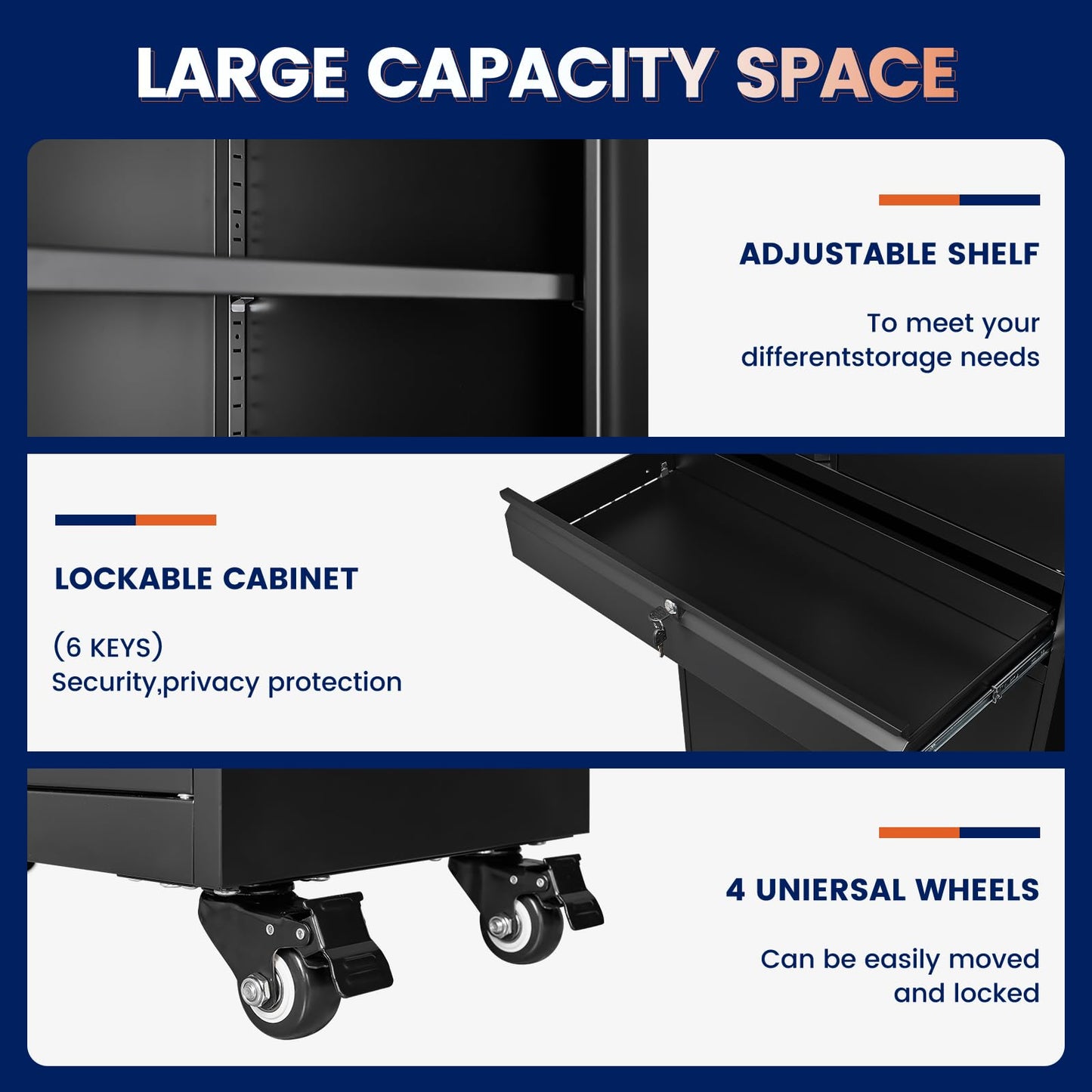 Yizosh Metal Garage Storage Cabinet with Locking Doors and Adjustable Shelves, 73" Rolling Tool Storage Cabinet with 4 Wheels and 1 Drawer for Garage,Warehouse (Black)